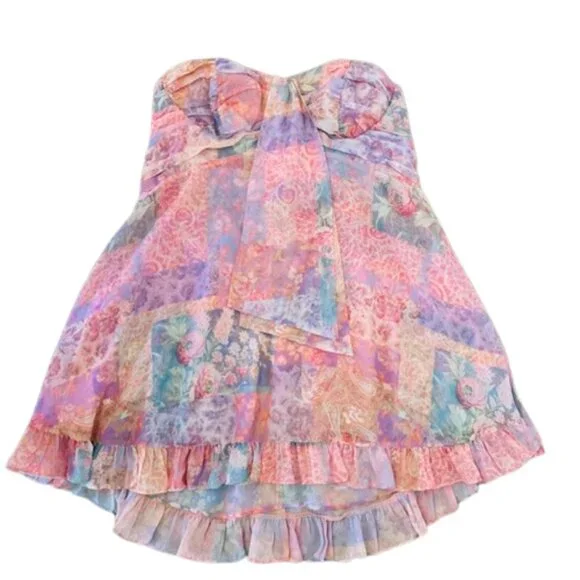 For Love & Lemons Teagan Mini Dress Chiffon Strapless Coquette NWT 2X Plus Size - Picture 3 of 9